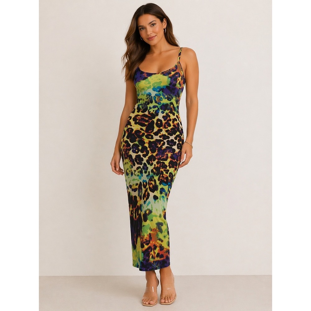 Uptown- Green Bodycon Maxi Dress with Spaghetti Straps Size M